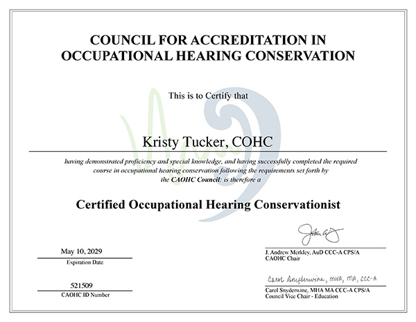 CAOHC Certificate - Kristy Tucker